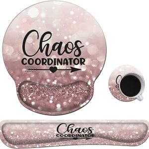 Pink Mouse Pad Set, Keyboard Wrist Rest + Round Mouse Pad + Coaster